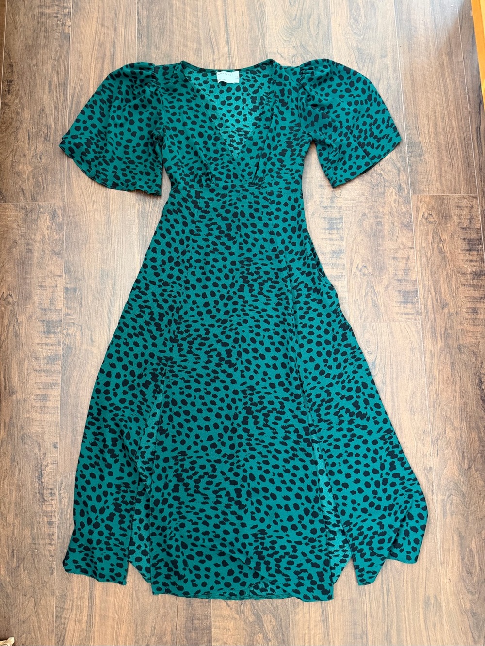 ASOS Teal Green Black Spot V-Neck Midi Dress